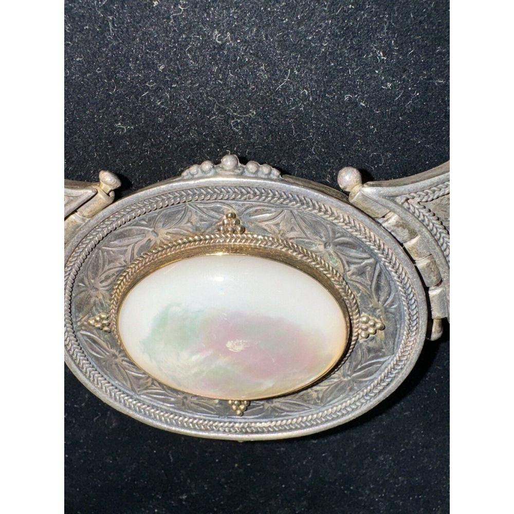 Savati 14kGold, Sterling Silver Multi Chain Byzantine Necklace Mother Of Pearl - Picture 4 of 6